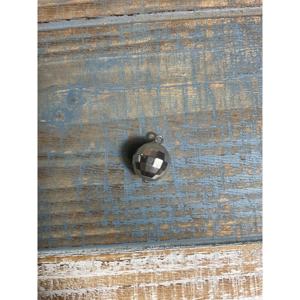 Vintage Faceted Silver-Tone Metal Pendant Charm Disco Ball